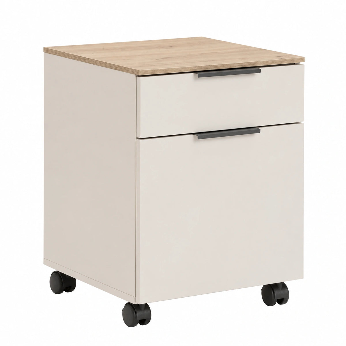 Cassettiera della Linea PRONTO con Ruote, 1 Anata e 1 Cassetto, Cassettiera Ufficio, Moderna (LxAxP): 49 × 64 × 45 cm, Grigio Cashmere Topmatt