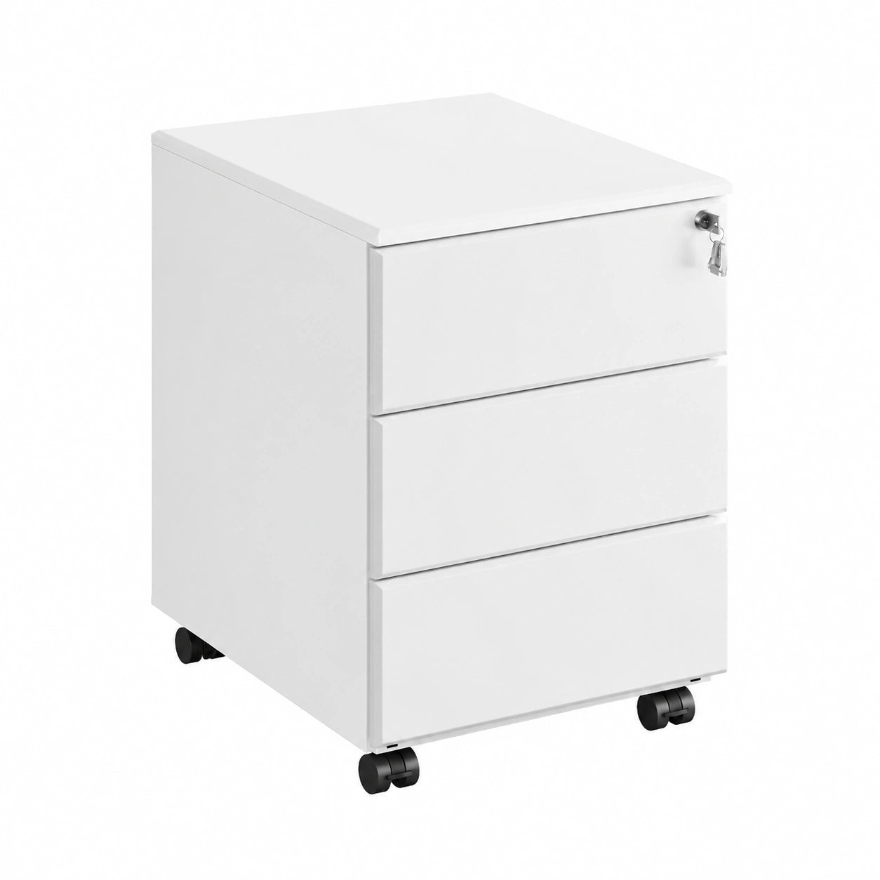 Cassettiera da Ufficio Scrivania Studio Bianco, con Rotelle Mobiletto con 3 Cassetti e Serratura per Documenti Cartelle Sospese Cancelleria