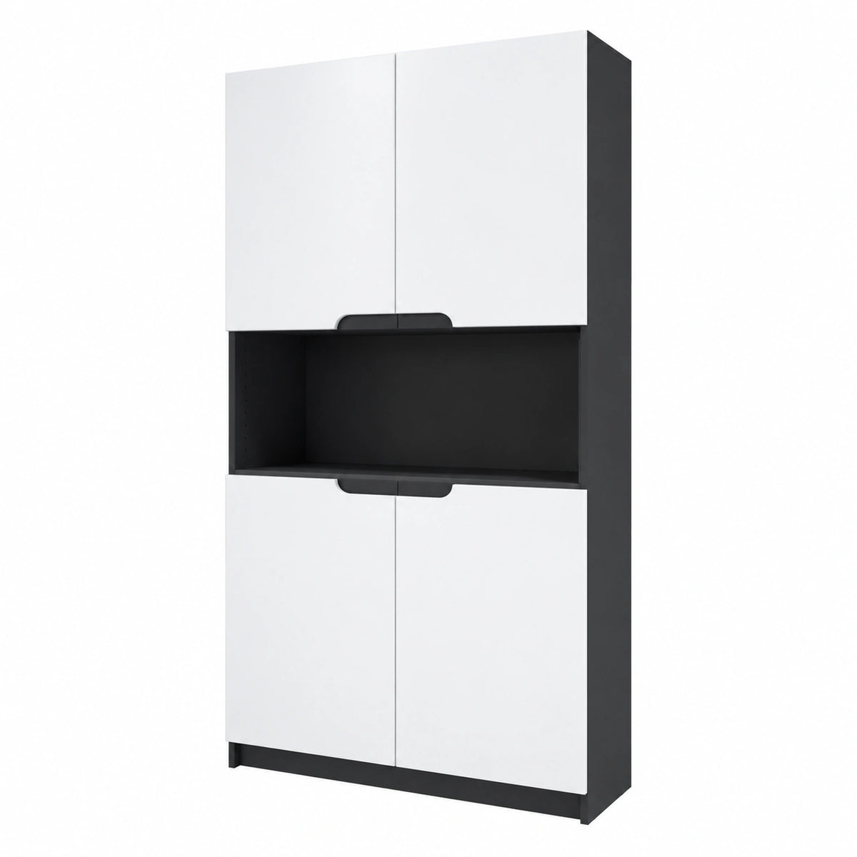 Mobile per ufficio, schedario con 5 scomparti e 4 ante, nero opaco, bianco lucido (82 × 184 × 37 cm)