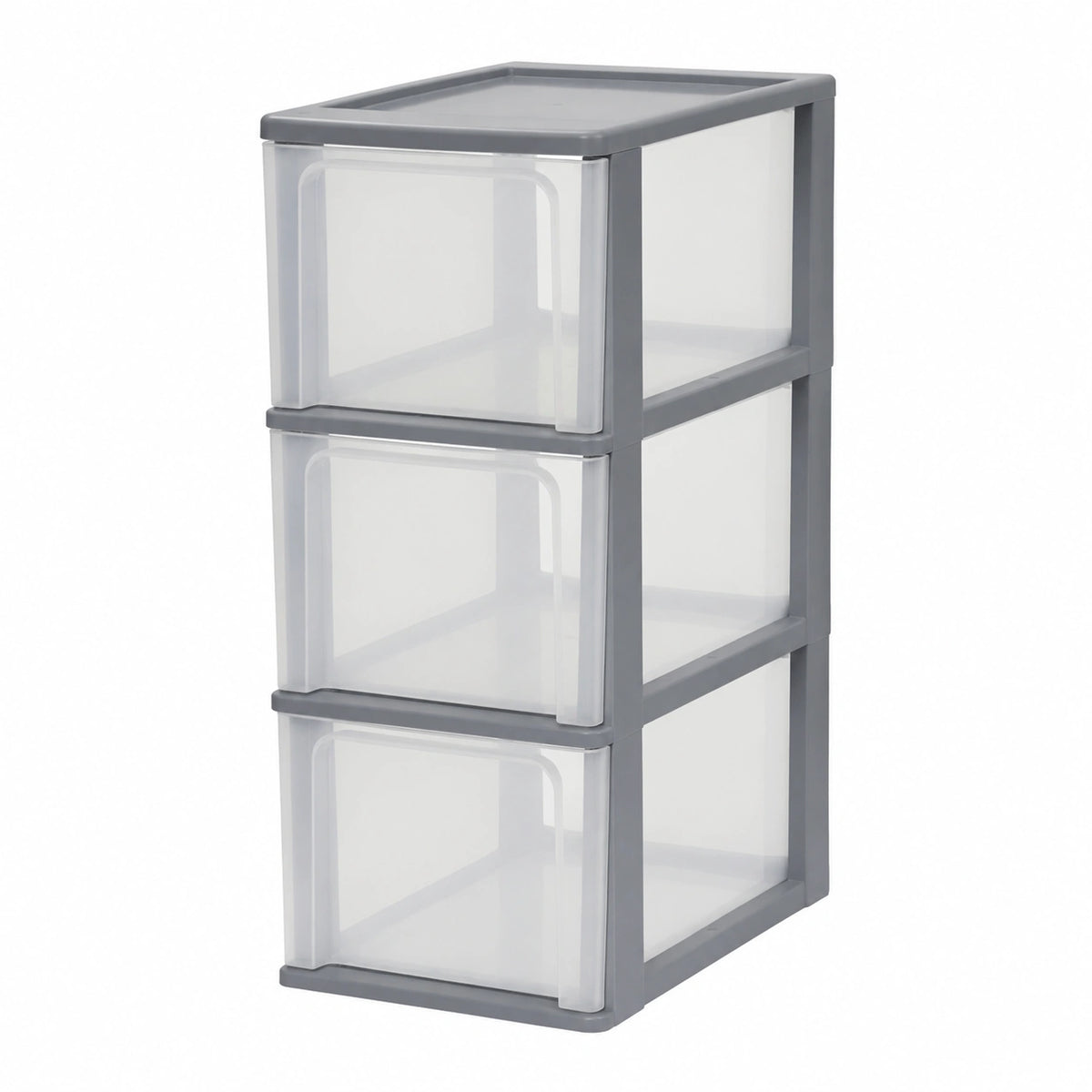 Cassettiera in Plastica, Portaoggetti, 3 Cassetti Grandi, Grigio, Apertura Facile