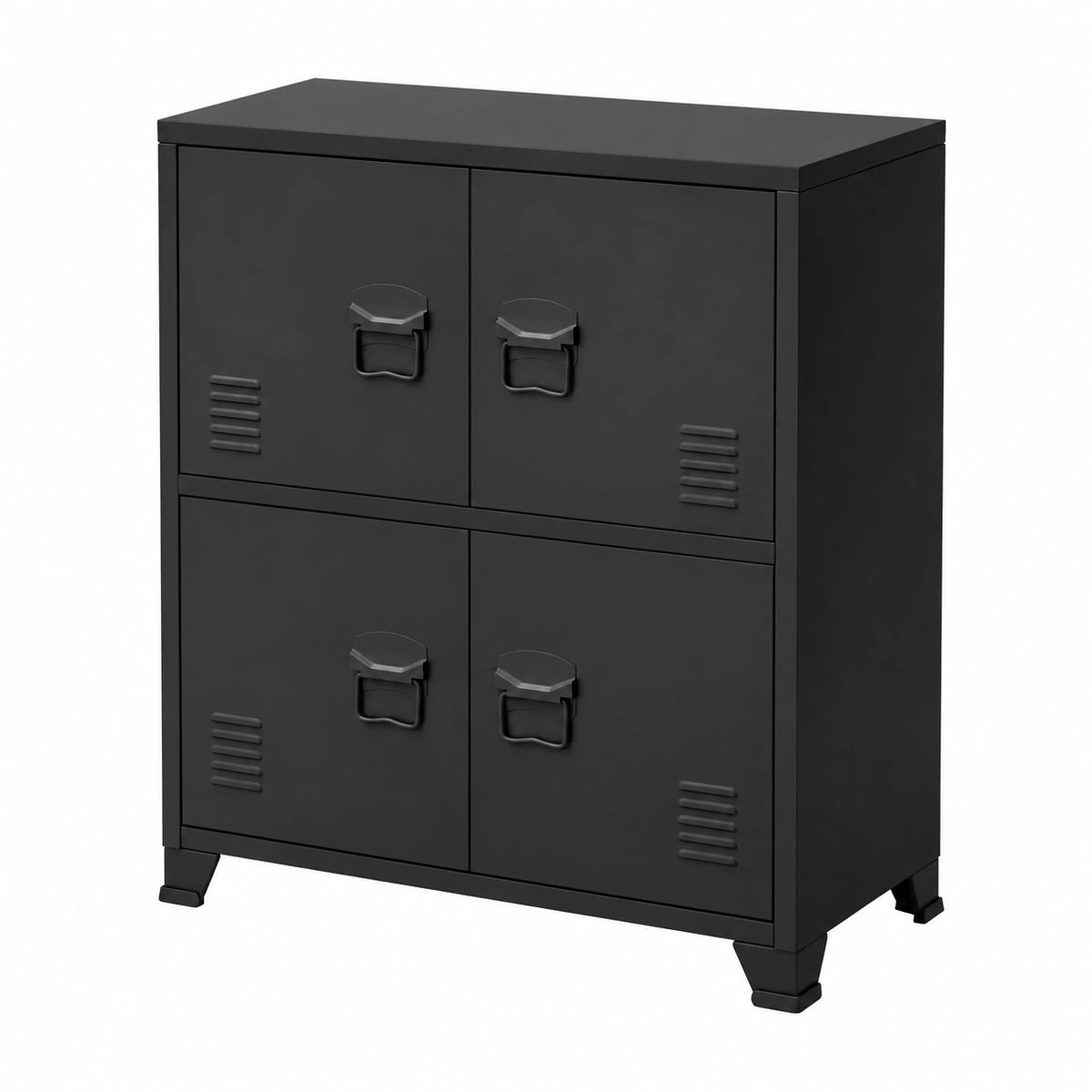ML- Schedario da Ufficio 75 × 40 × 80,5 cm Nero Acciaio Mobile a 4 Gambe Armadietto in Metallo 4 Ante 2 Scomparti Interni Armadio Industriale