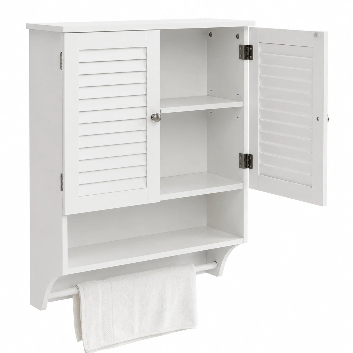 Armadietto da Bagno Sospeso, Armadietto da Parete con 2 Ante, con Ripiano Regolabile in 3 Posizioni e Barra Porta Asciugamani, 60 × 22 × 75 cm