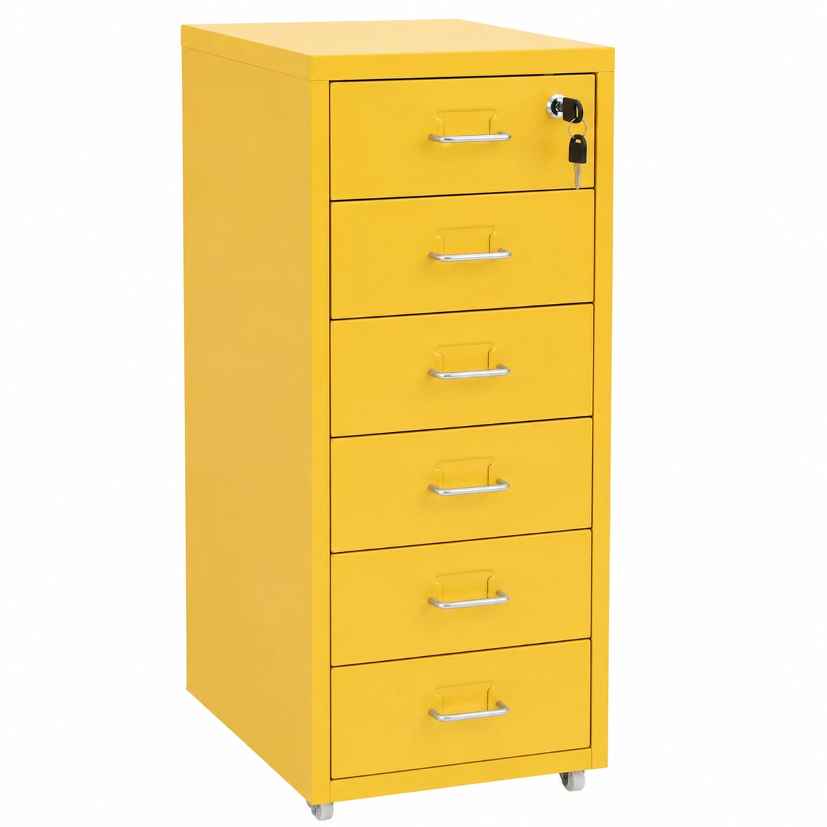 Cassettiera su ruote in metallo, mobile da ufficio per scrivania, organizzatore da ufficio con 6 cassetti, cassettiera con serratura su ruote, 28 ×