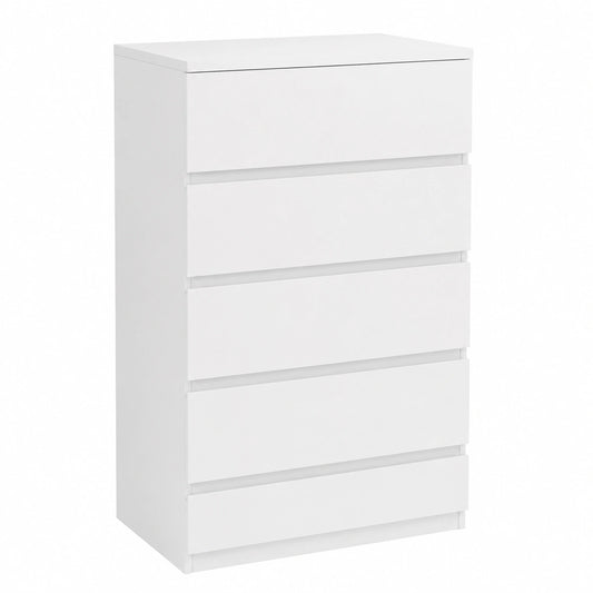 Cassettiera Moderna 5 Cassetti 55 × 33 × 100 cm Bianco Lucido, Antiribaltamento, Cassettiera in Legno Truciolato