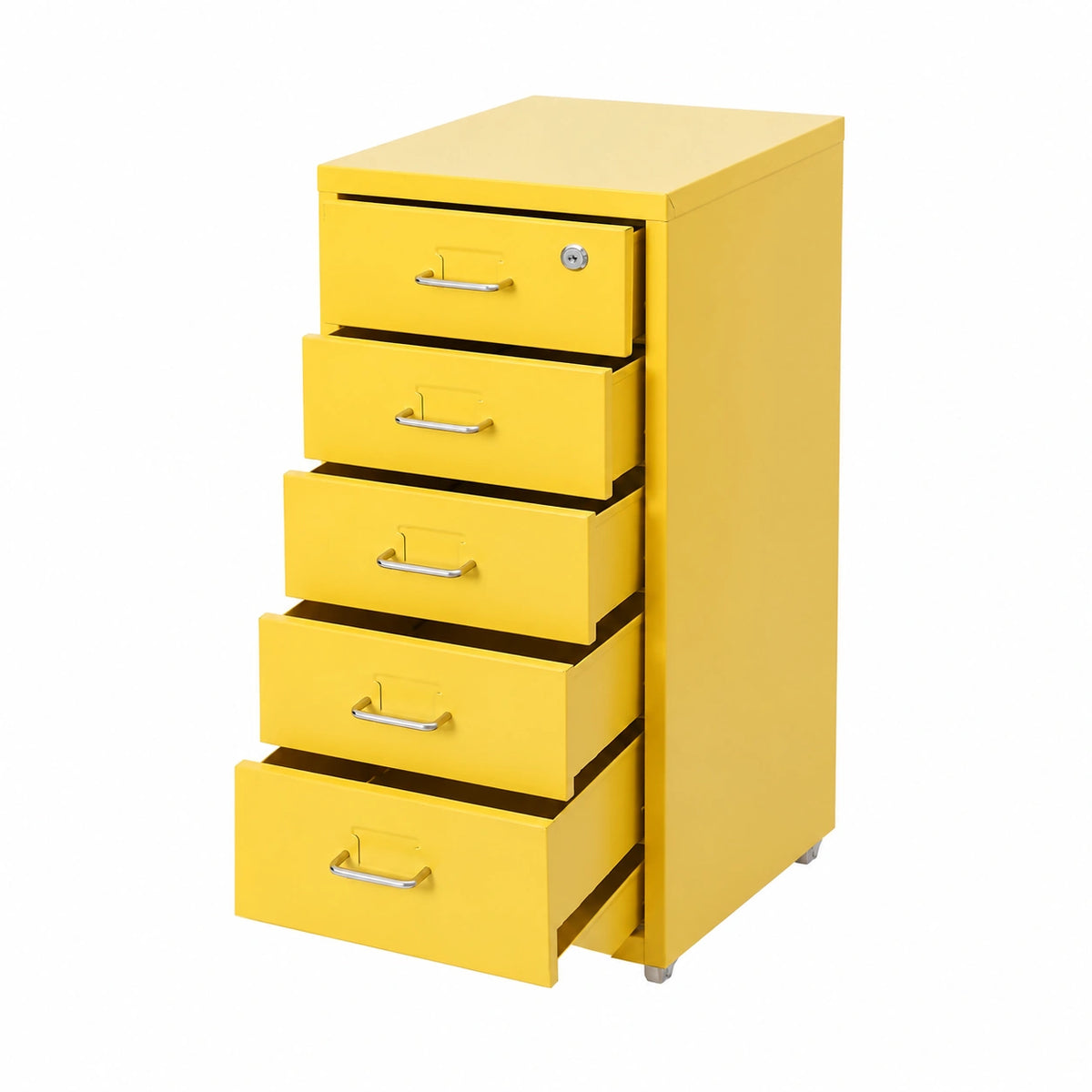 Cassettiera mobile, schedario con 6 cassetti, armadietto da ufficio con ruote, sottobase scrivania in metallo per documenti, giallo