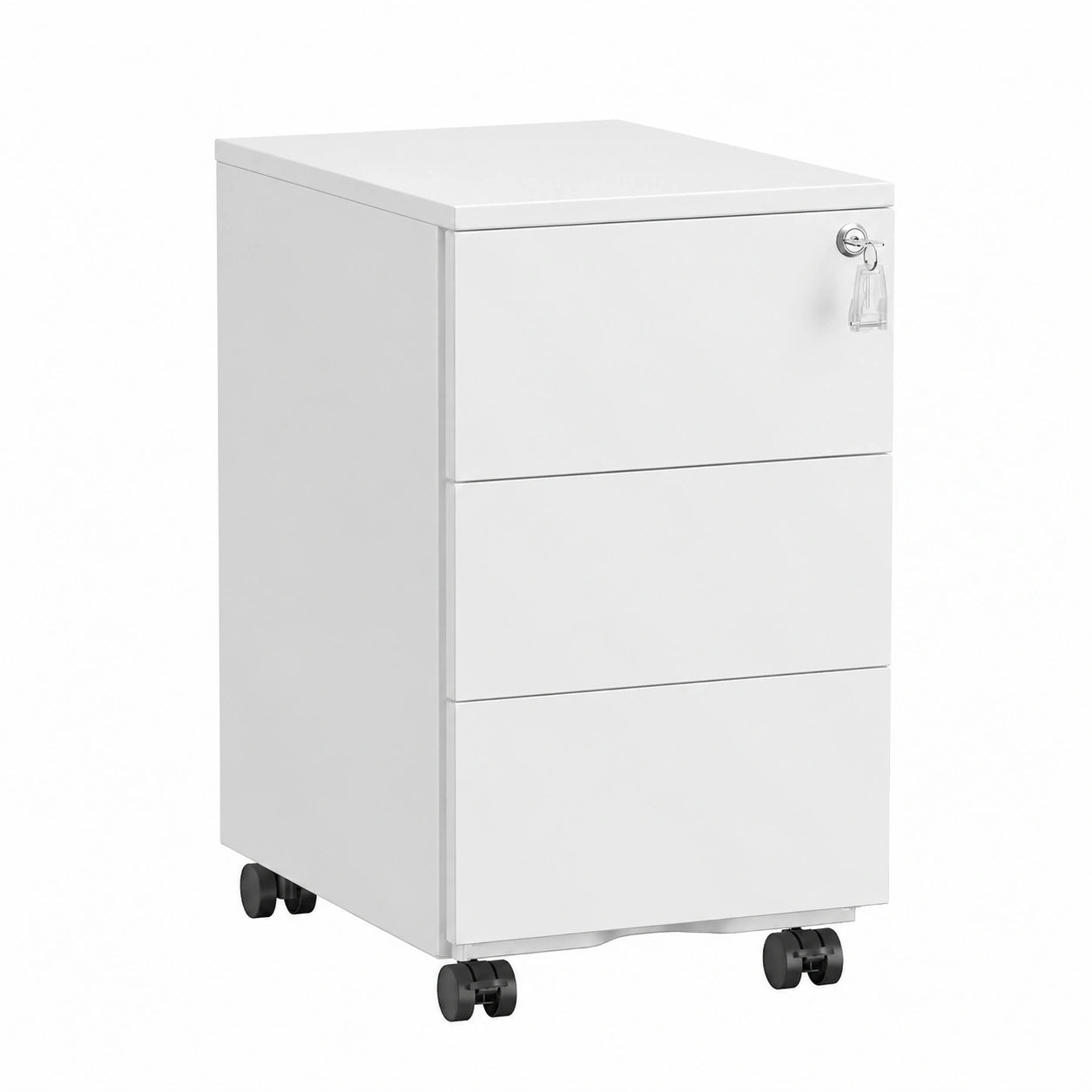 Cassettiera da Ufficio Studio Scrivania, Mobiletto con Ruote per Documenti, Supporto Stampante, con Chiusura, 3 Cassetti