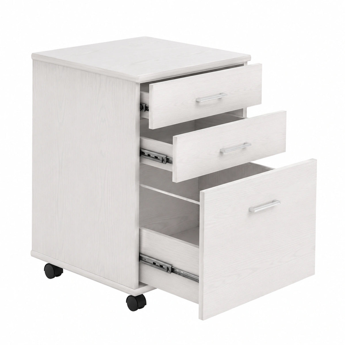 Cassettiera Mobile Scrivania Mobiletto Porta Stampante in Legno MDF con 3 Cassetti e 4 Ruote Girevoli Moderno Arredamento Casa Ufficio Dimensione