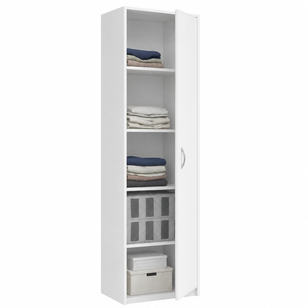 Armadio polivalente con 1 porta e 5 scomparti - Armadio universale per ufficio e casa - 180 × 50 × 35 cm - Bianco