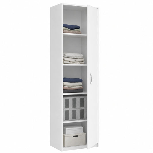 Armadio polivalente con 1 porta e 5 scomparti - Armadio universale per ufficio e casa - 180 × 50 × 35 cm - Bianco