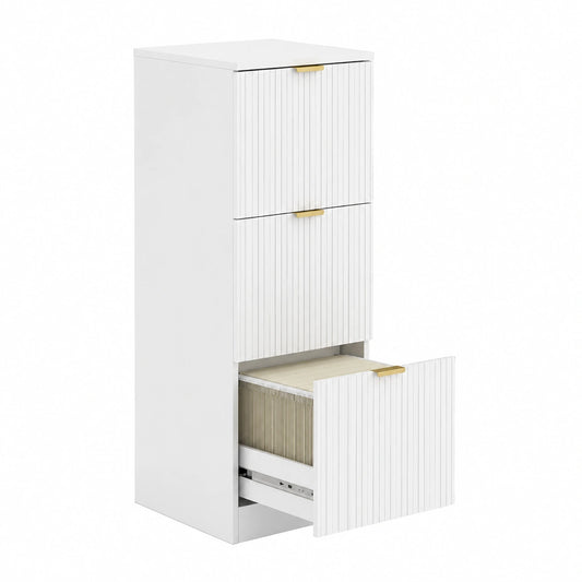 Armadietto per ufficio con 3 cassetti A4, Letter 40 × 40 × 101cm Bianco, Mobile cassettiera da scrivania con fronti scanalati, schedario, per studio