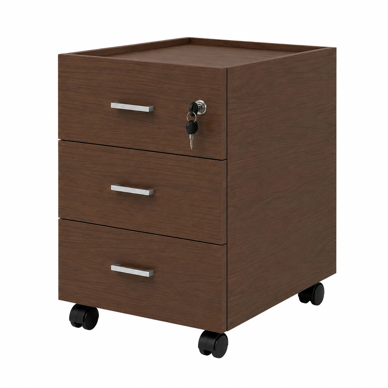 Cassettiera da ufficio con chiave e ruote, montata, cassettiera con 3 cassetti per scrivania, 40 × 51,5 × 55 cm (larghezza x altezza x profondità)