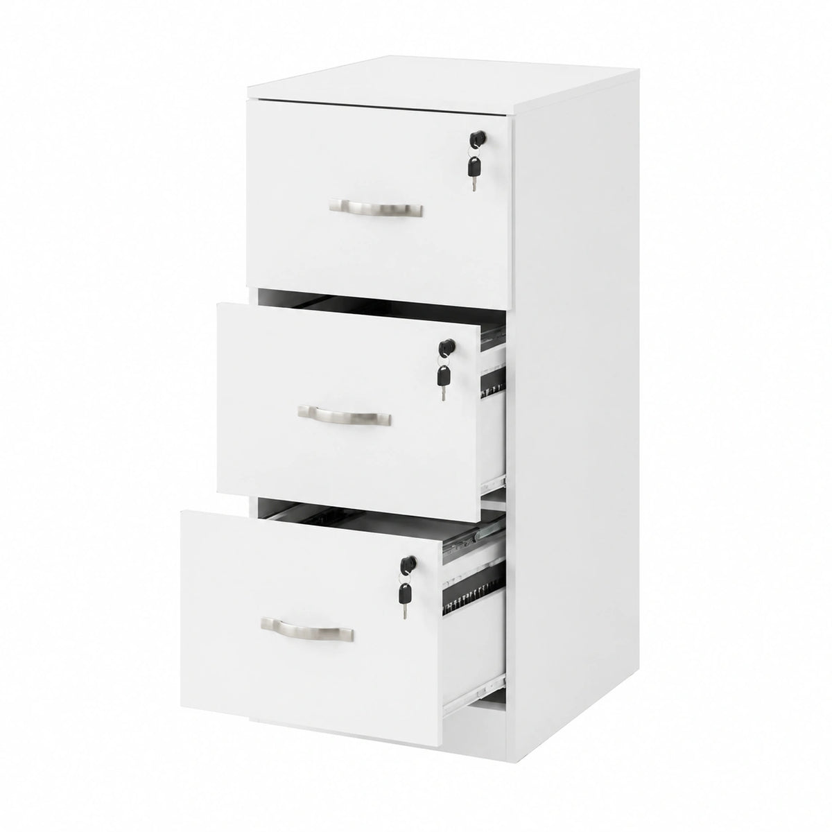 Cassettiera Ufficio con 3 Cassetti, Salvaspazio Cassettiera Scrivania con 3 Serrature e Chiave, Aste Sospese Regolabili, Cassetto Sotto Scrivania