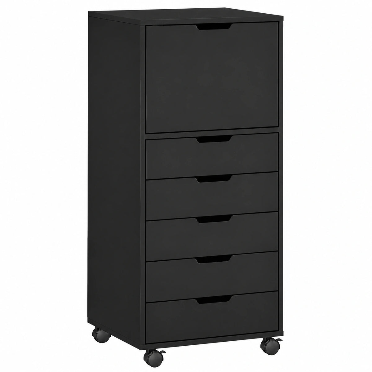 Schedario da Ufficio con 5 Cassetti Soft-Close 48 × 40 × 100 cm Nero, Armadio, Ruote a Freno, Cassettiera Scrivania per Documenti, Cassettiera