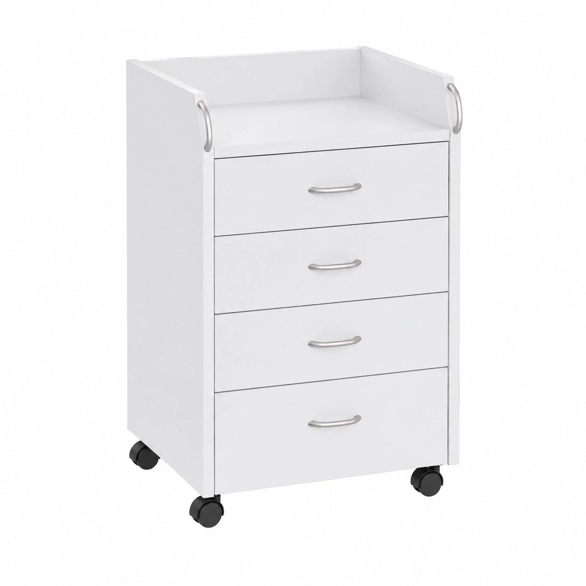 Cassettiera con ruote, 4 cassetti, 40 × 36 × 65 cm, mobile per ufficio, Bianco
