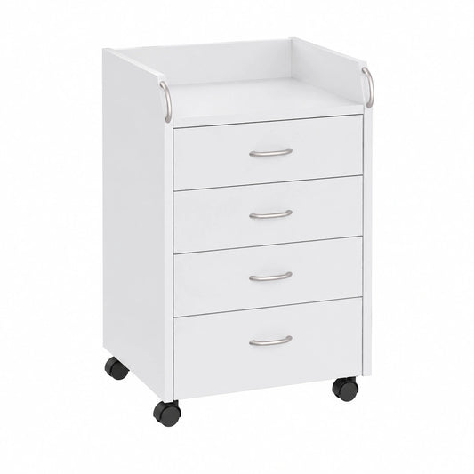 Cassettiera con ruote, 4 cassetti, 40 × 36 × 65 cm, mobile per ufficio, Bianco