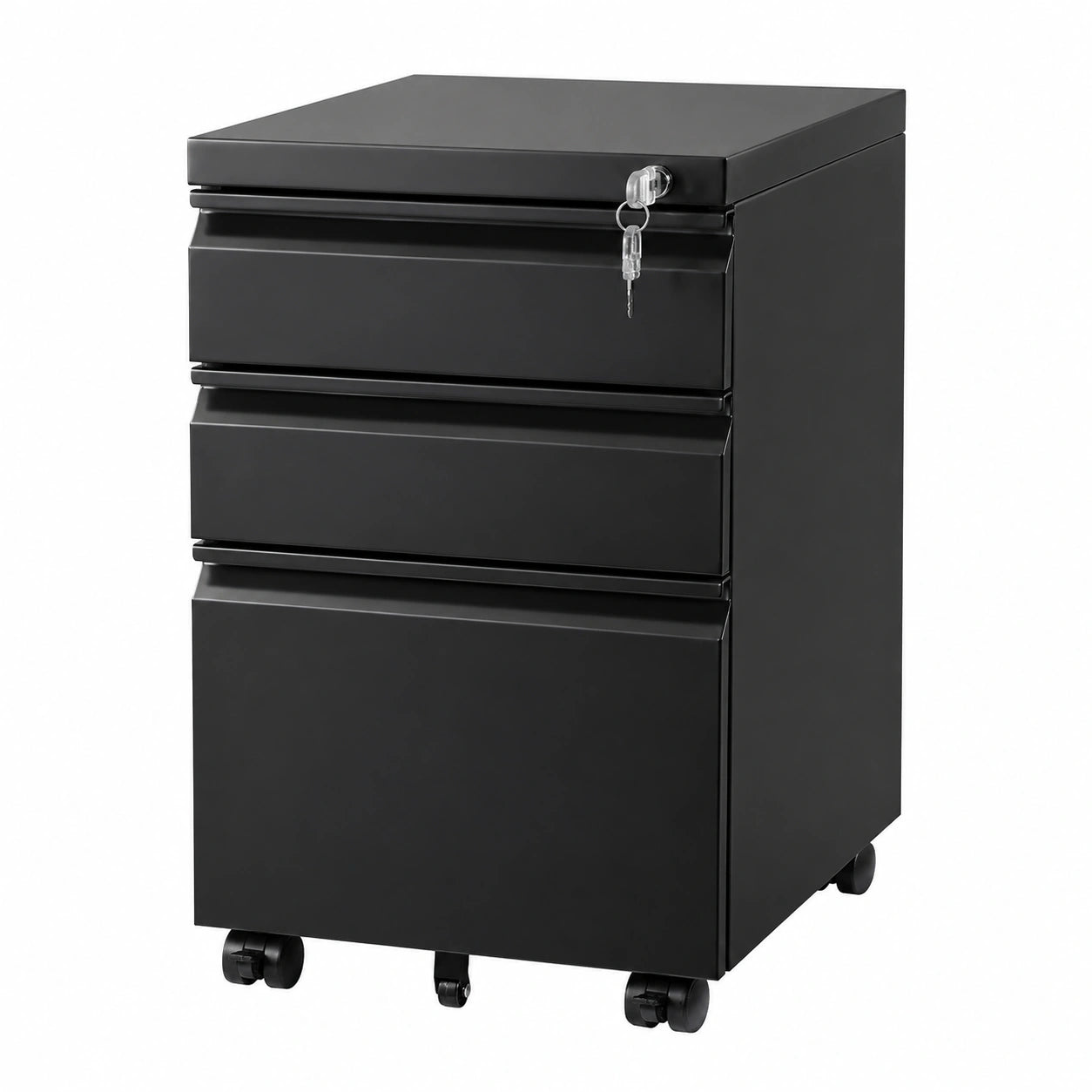Carrello Portadocumenti con 3 Cassetti Bloccabili, Mobile Ufficio Multifunzione, Scaffale Stampante e Cassettiera con Ruote, Nero