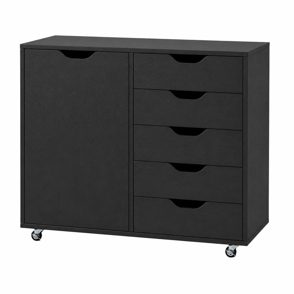Cassettiera Ufficio con 5 Cassetti e Armadietto, Guide Metalliche, Schedario Portadocumenti con Anta e Ruote, Mobile Porta Stampante per Ufficio, Casa