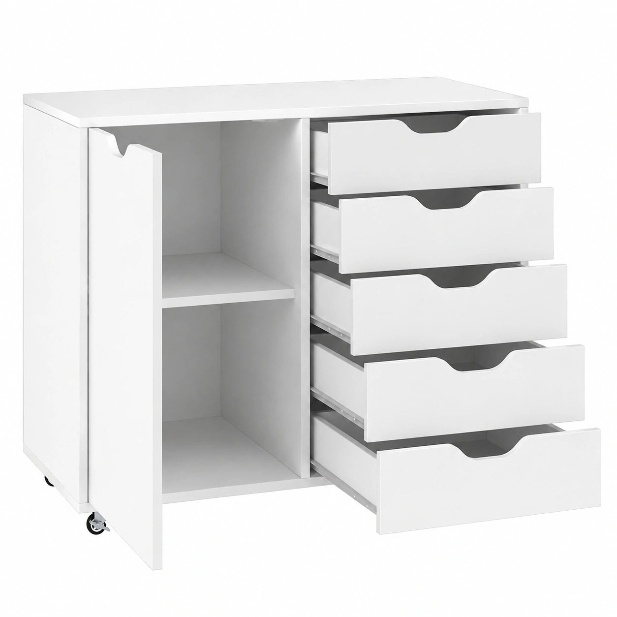 Cassettiera Ufficio con 5 Cassetti, Schedario Portadocumenti con Ruote Universali e Ripaini Regolabili, Mobile Porta Stampante in Legno per Studio