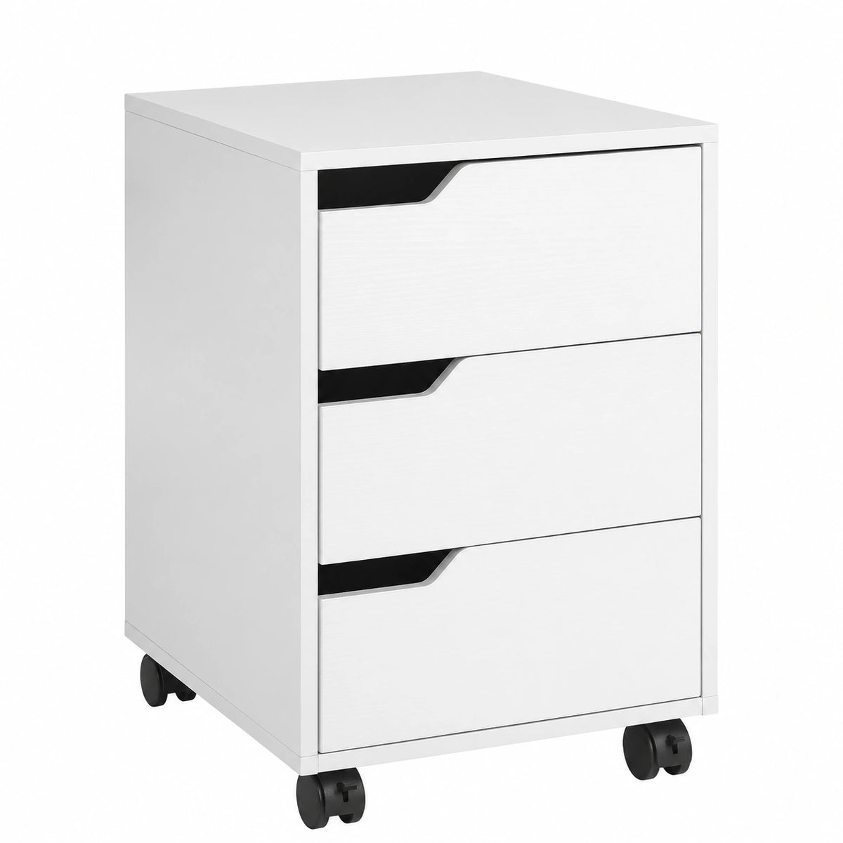 Cassettiera da Ufficio Portadocumenti con Ruote Bianco, 3 Cassetti, Maniglie a Scomparsa, Armadietto da Ufficio in Legno e Metallo, 40 × 50 × 57.5 cm