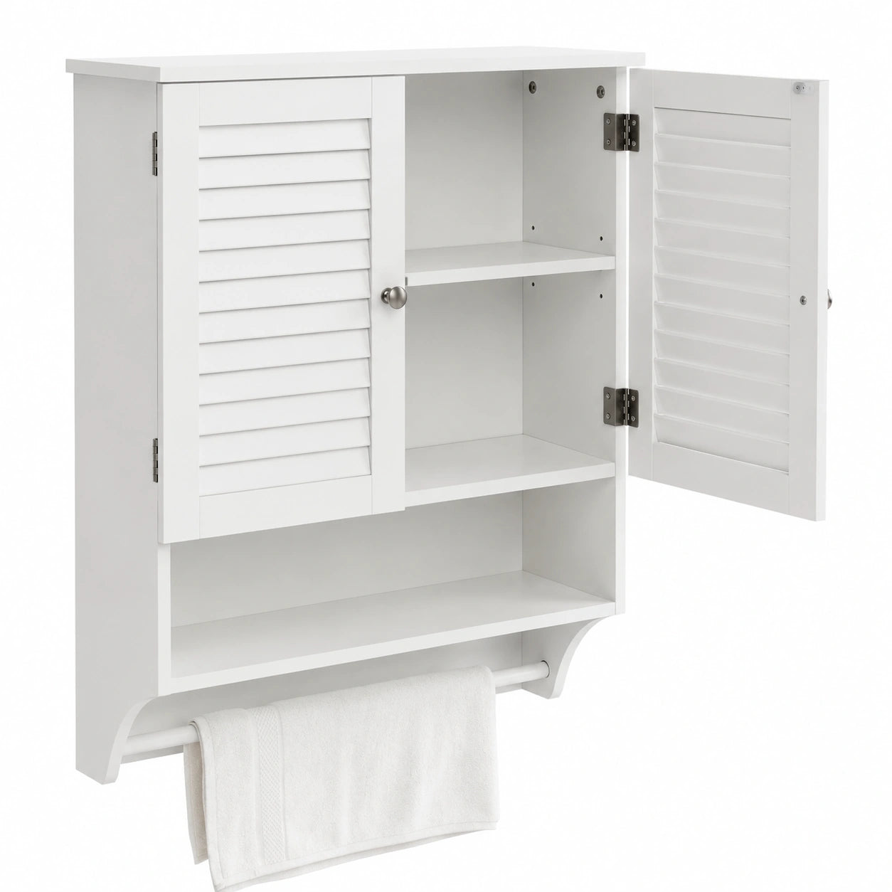 Armadietto da Bagno Sospeso, Armadietto da Parete con 2 Ante, con Ripiano Regolabile in 3 Posizioni e Barra Porta Asciugamani, 60 × 22 × 75 cm