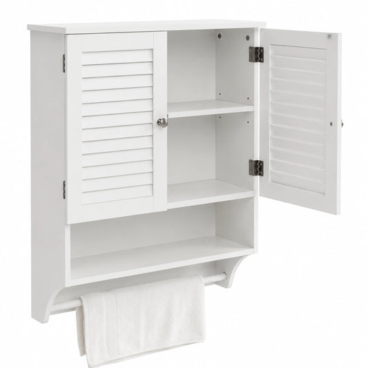 Armadietto da Bagno Sospeso, Armadietto da Parete con 2 Ante, con Ripiano Regolabile in 3 Posizioni e Barra Porta Asciugamani, 60 × 22 × 75 cm