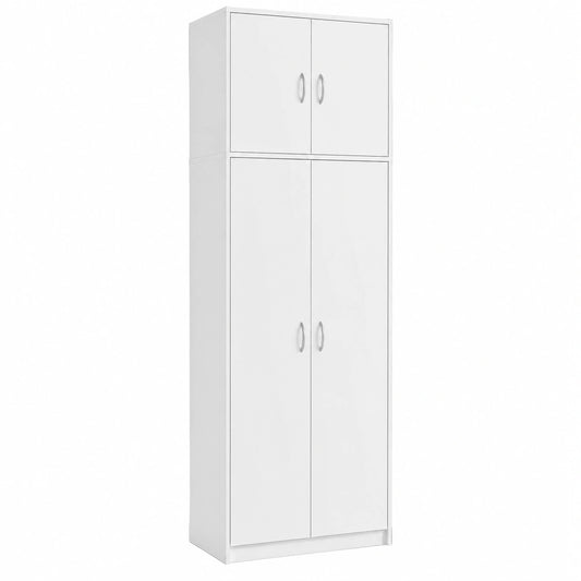 Armadietto alto da ufficio Armadietto multiuso, con 4 ante e 7 scomparti, 235 × 74 × 35 cm (Bianco)